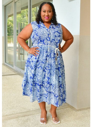 MLLE Gabrielle KADIE- Plus Size Printed Dress With Rope Band
