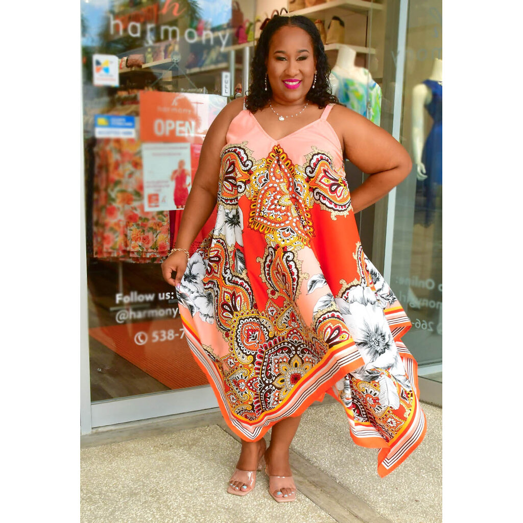 KILOR- Plus Size Printed Spaghetti Strap Dress