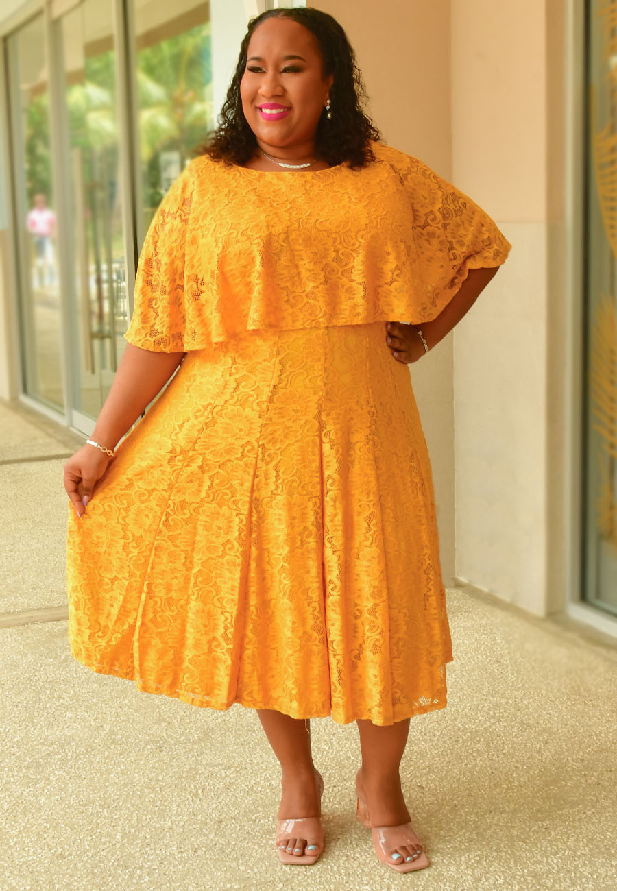 LANNO- Plus Size Fit & Flare Dress with Cape - Harmonygirl.com