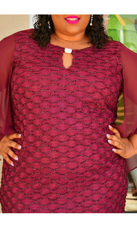 MAVIS- Plus Size 3/4 Chiffon Sleeve Wave Design Dress