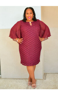 MAVIS- Plus Size 3/4 Chiffon Sleeve Wave Design Dress