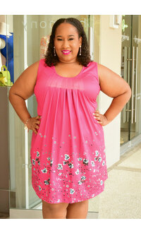 ADORE ODELL- Plus Size Armhole Dress with Printed Bottom