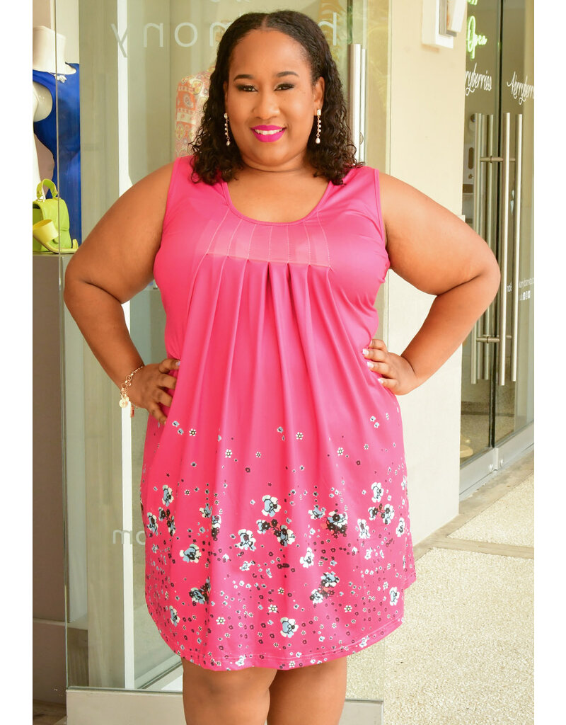 ADORE ODELL- Plus Size Armhole Dress with Printed Bottom