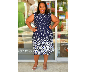 RENIP Plus Size Printed Fit Flare Dress Harmonygirl