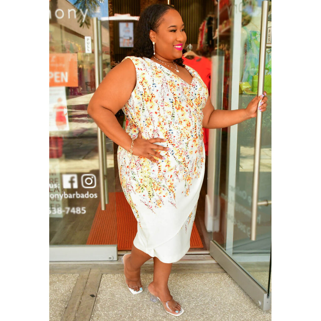 ULMA- Plus Size Printed Faux Wrap Dress