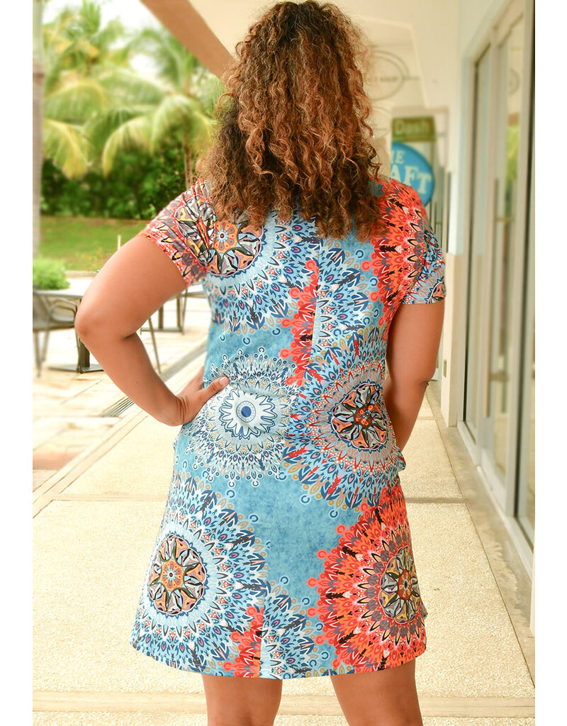 GETS OJIAH- Printed Round Neck Dress with Short Sleeves