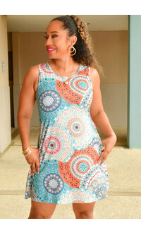 GETS OLEEO- Armhole Printed Round Neck Dress