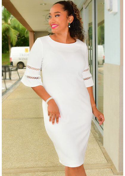 RIDLEY- Solid 3/4 Sleeve Dress with Rings