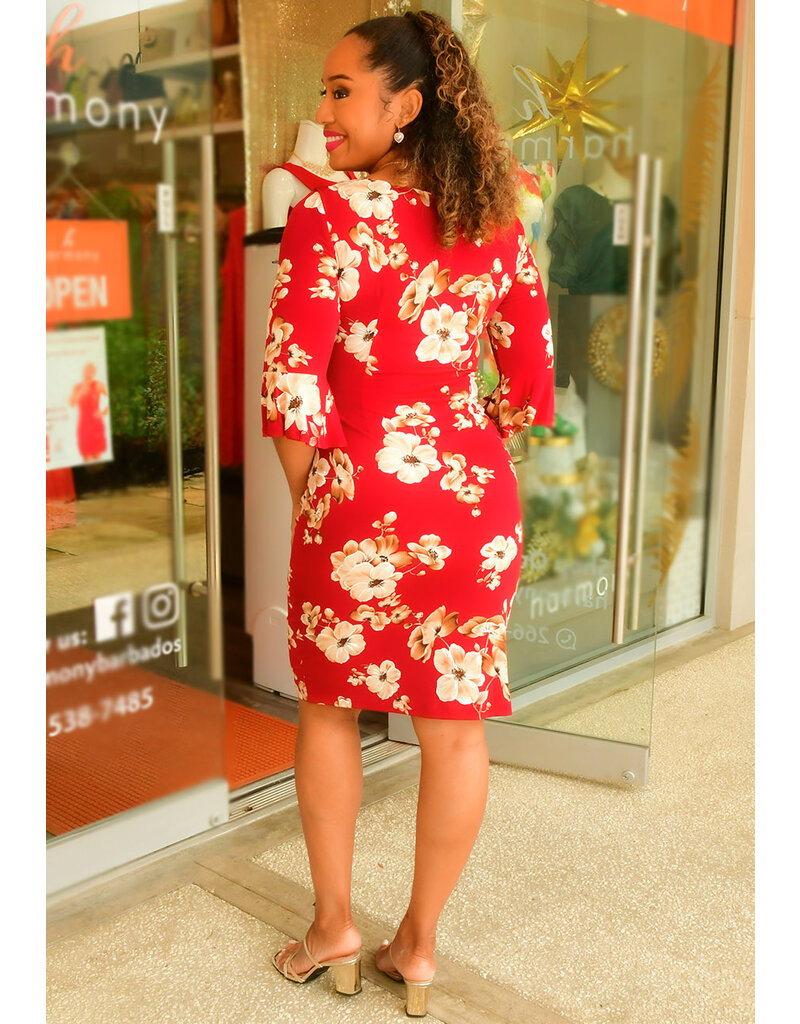 YOVO- 3/4 Bell Sleeve with Flower Print