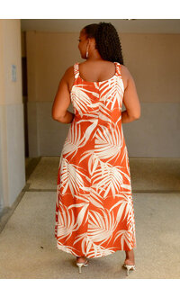 MSK KIQUN- Long PalmPrint Dress with Elastic Straps