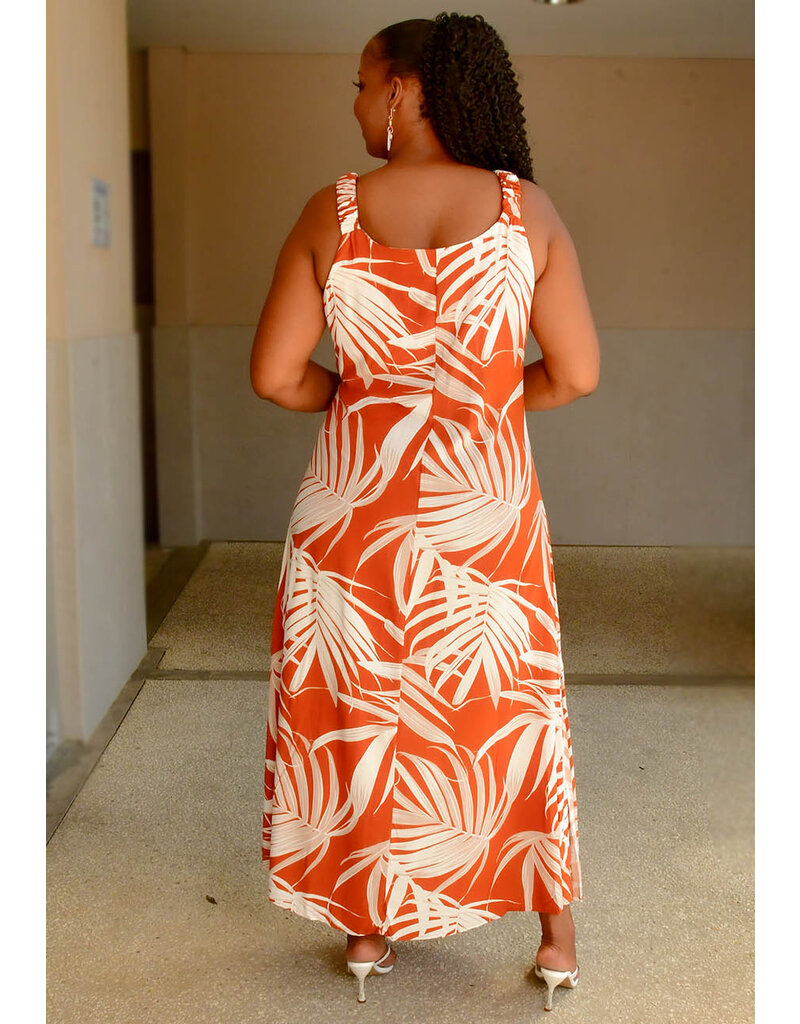 MSK KIQUN- Long PalmPrint Dress with Elastic Straps