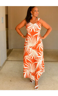 MSK KIQUN- Long PalmPrint Dress with Elastic Straps