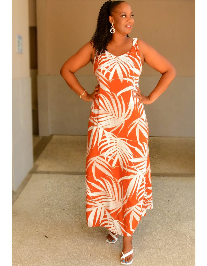 MSK KIQUN- Long PalmPrint Dress with Elastic Straps