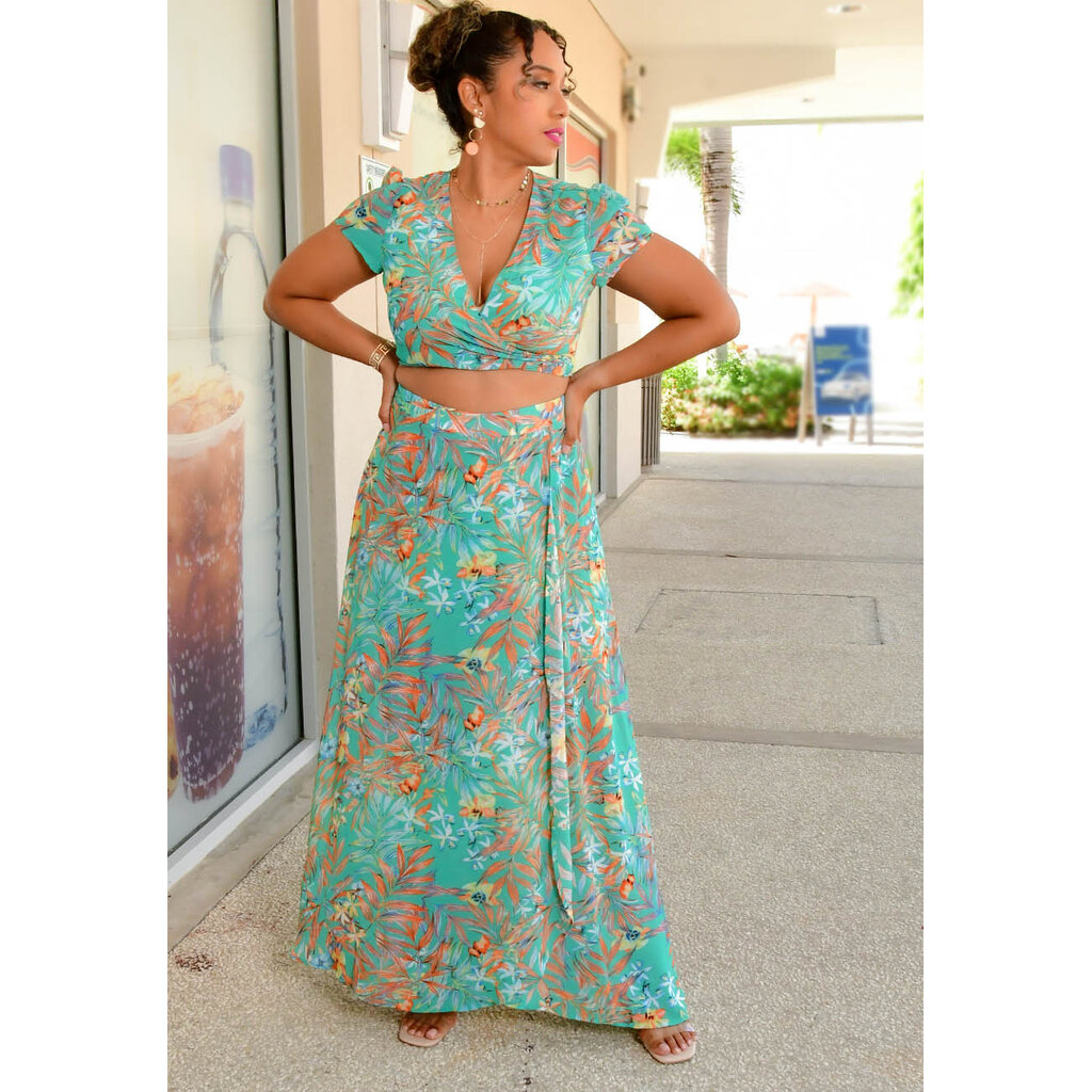 ROLIO- Floral 2 Piece Split Skirt Set