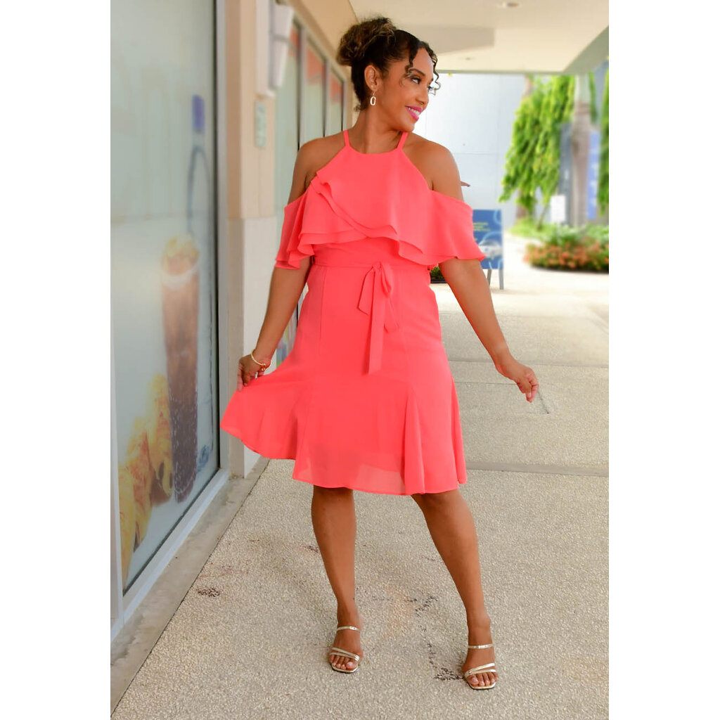 REWA- Solid Cold Shoulder Dress