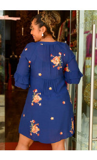 FIGUEROA & FLOWER KIJANI- V Neck Dress with  Stitch Flower
