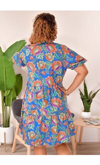 MSK KINNO- Floral Puff Sleeve Dress with Split Neck