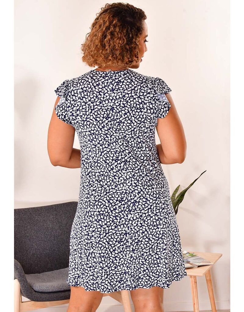 MSK ILYA- Printed V Neck Dress with Frill Sleeves