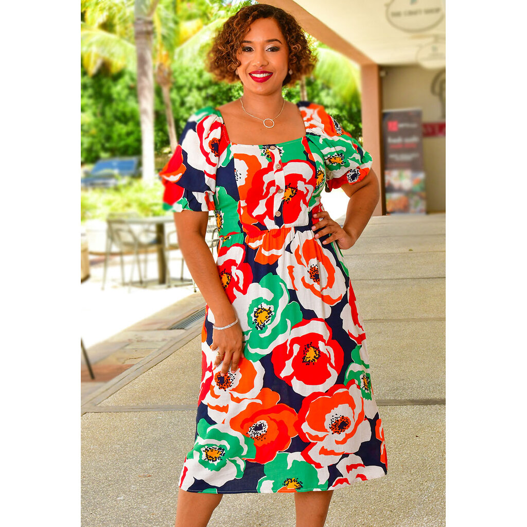 KIRSTIE- Floral Printed Layered Puff Sleeve Dress