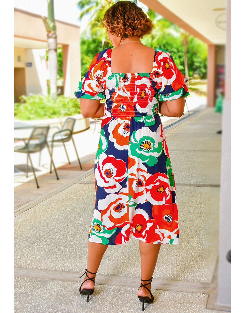 KIRSTIE- Floral Printed Layered Puff Sleeve Dress