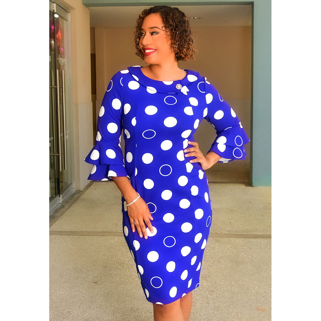 RIHID- Polka Dot Double Bell Sleeve Dress