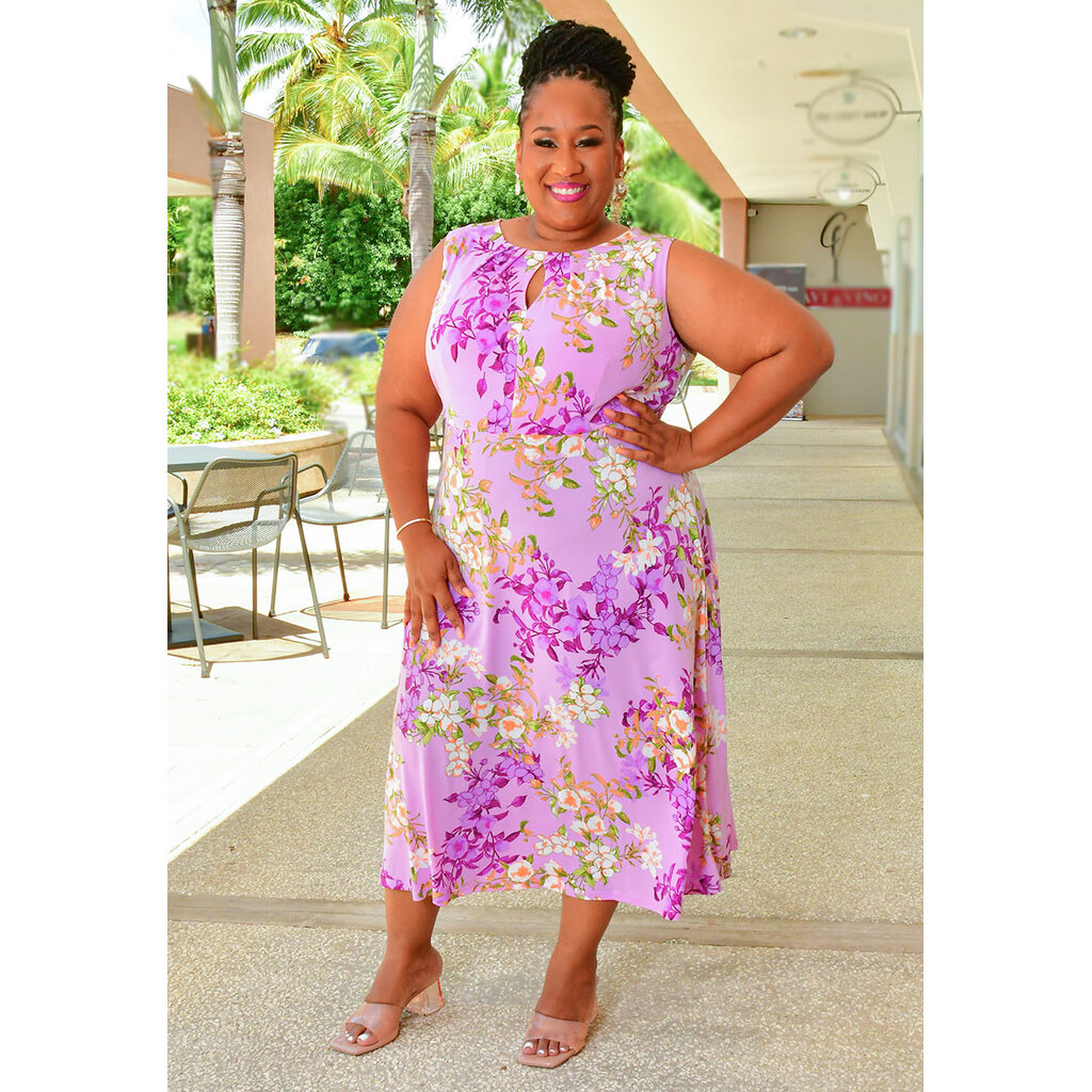 IDALIARA- Plus Size Pleated Round Neck Dress
