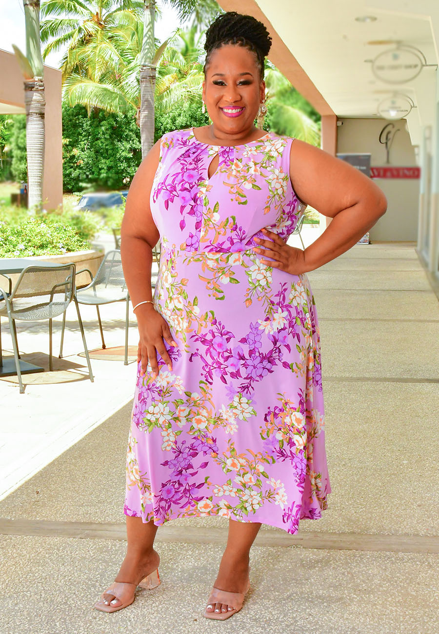 IDALIARA- Plus Size Pleated Round Neck Dress - Harmonygirl.com