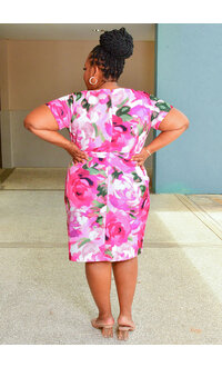 REAY- Plus Size Printed Dress with Bow