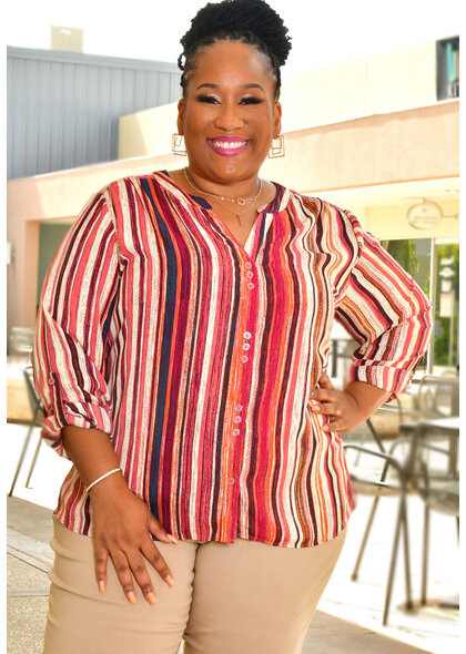 ZAC & RACHEL VEZZ- Plus Size Stripe Button Down Top