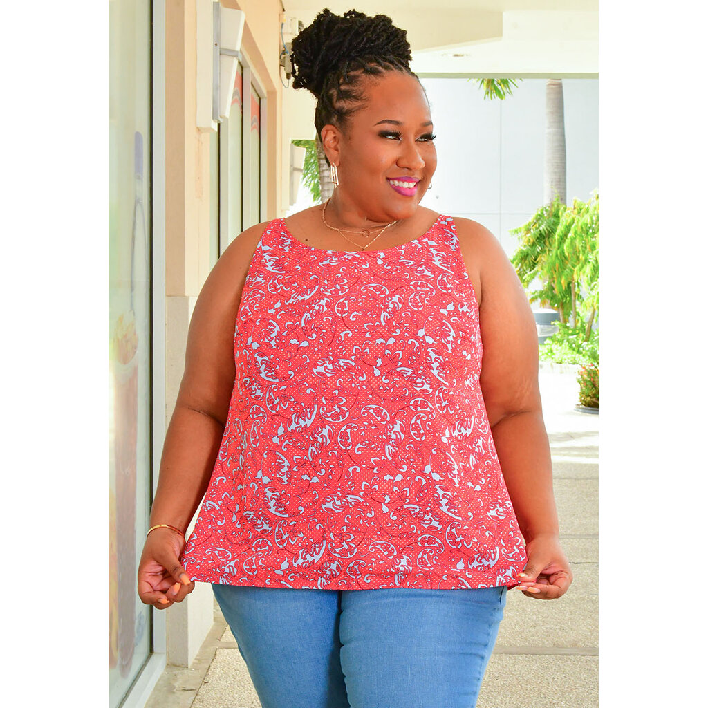 VICTA-Plus Size Printed Layered Hem Top