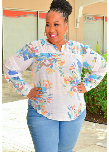 ZAC & RACHEL VIJAY- Plus Size Floral Top with Split