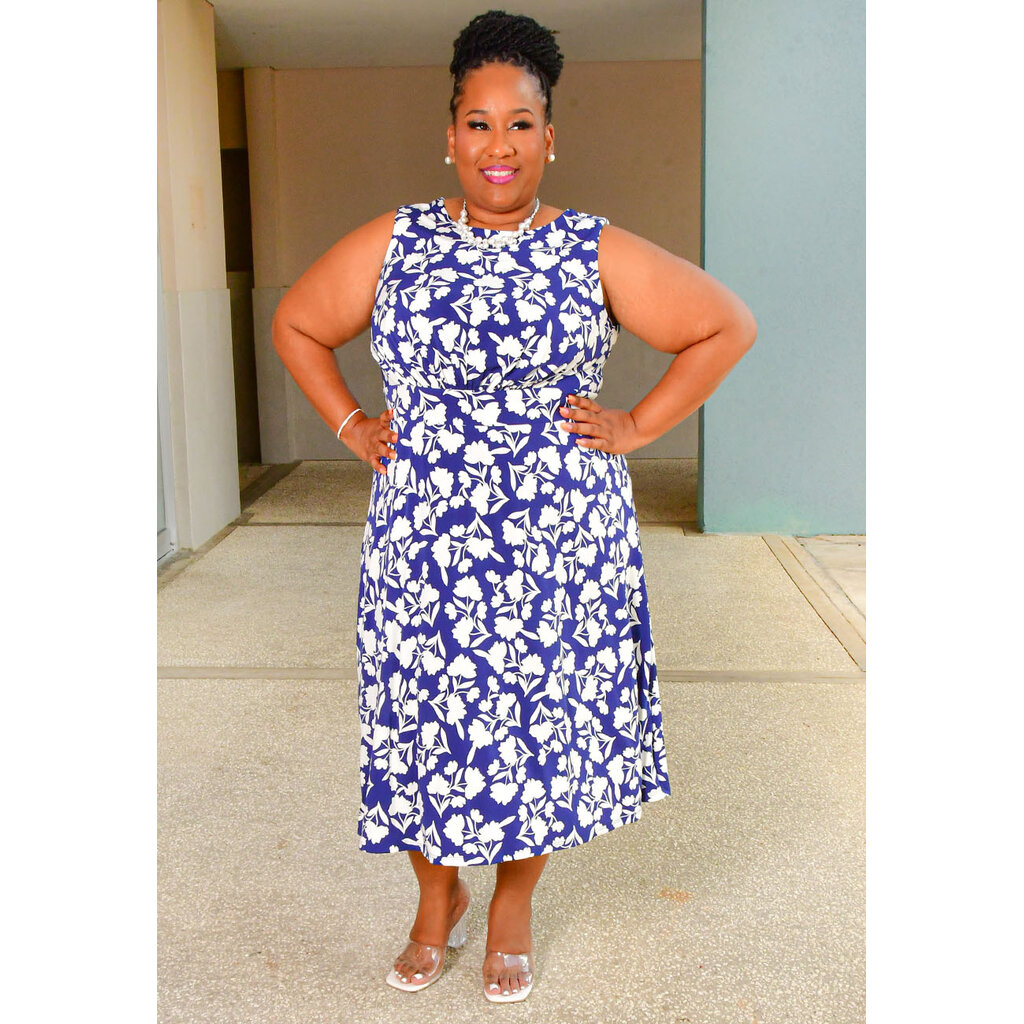 YOELI- Plus Size  Floral Print Armhole Dress