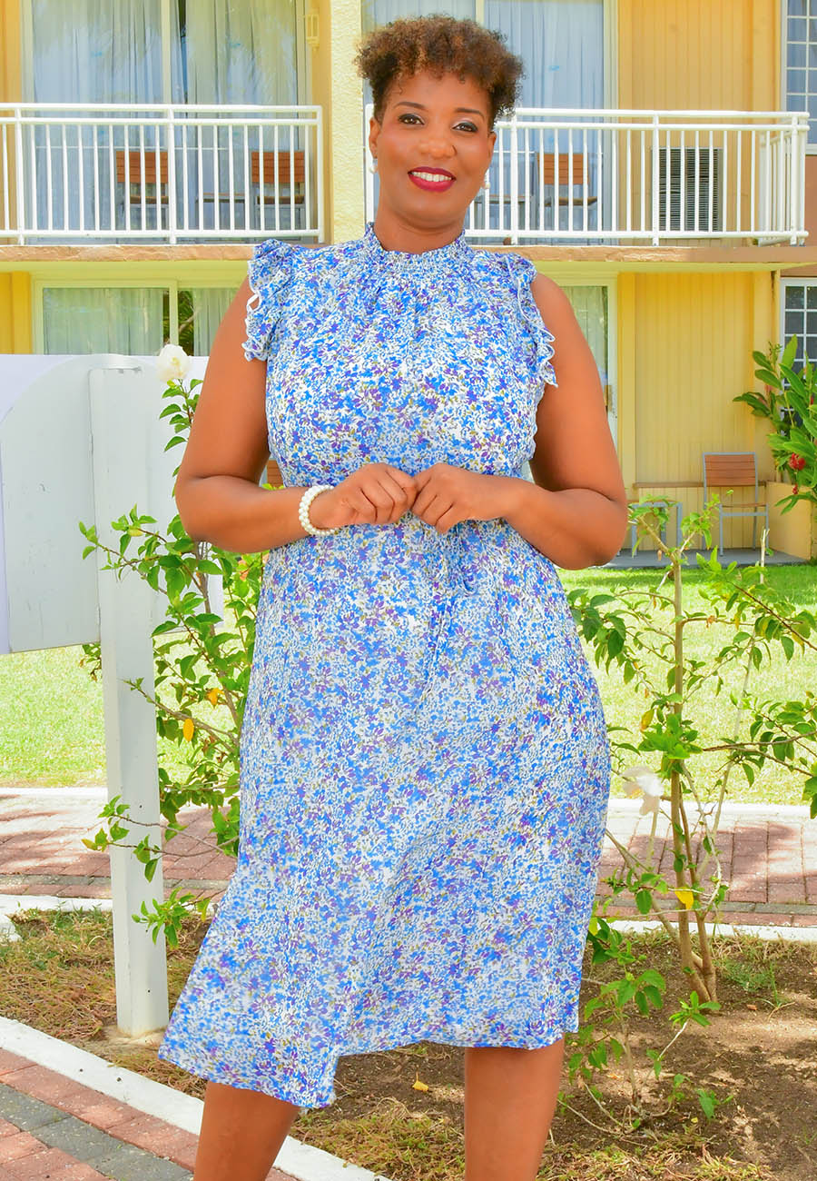 FERRLIN Floral Frill Arm Dress with Elastic Neck Harmonygirl