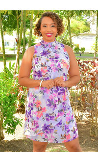 FORBES- Floral Print Dress with Hi Neck