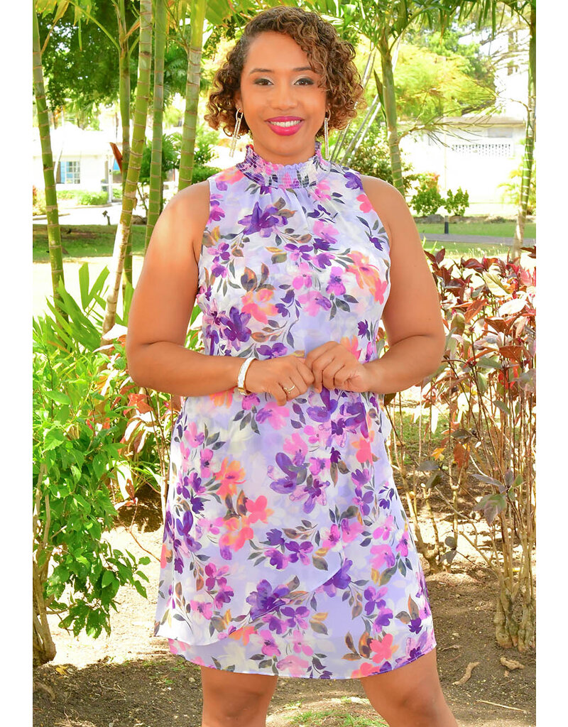 FORBES- Floral Print Dress with Hi Neck