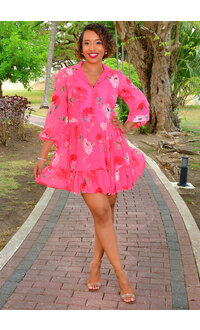 Maison Tara FREDIA- Floral Balloon Sleeve Collar Dress