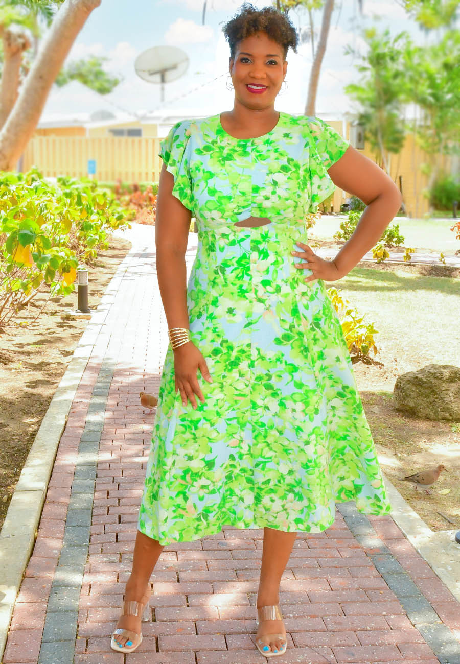 KIGON- Floral Flare Dress with Frill Sleeves - Harmonygirl.com