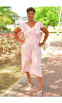 KIJIA- Leaf Print Jumper with Elastic Back