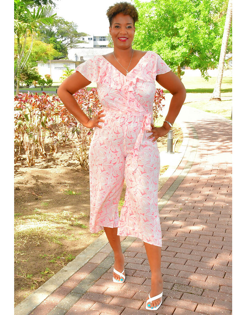 KIJIA- Leaf Print Jumper with Elastic Back