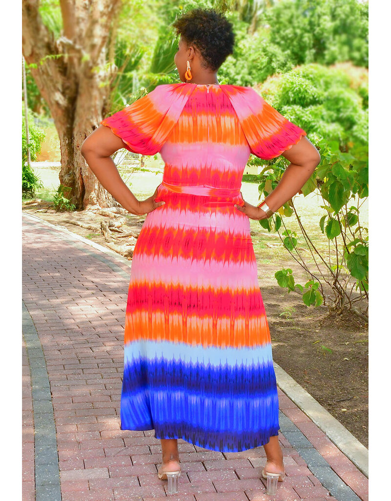 Maison Tara RAHELA- Long Printed Puff Sleeve Dress