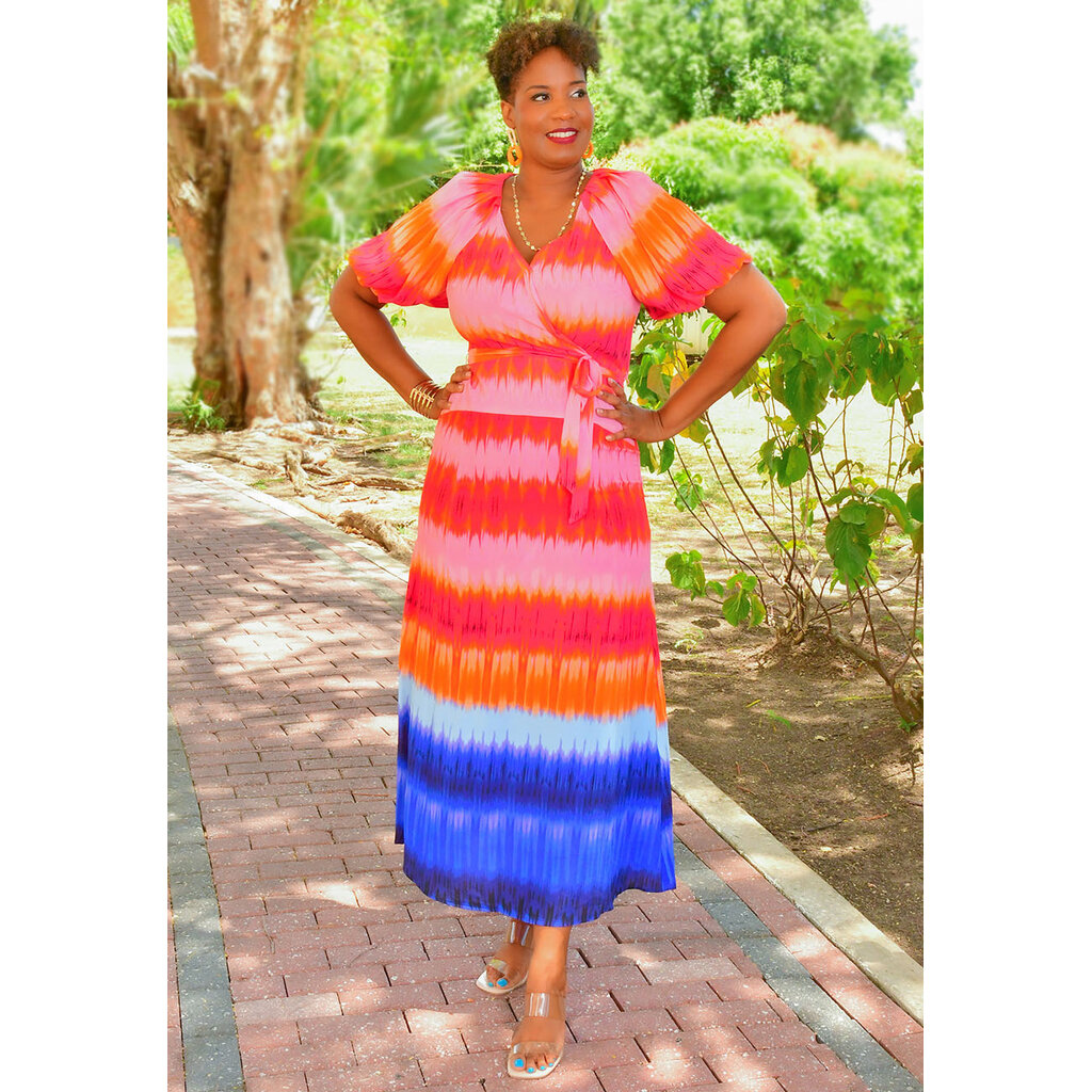 RAHELA- Long Printed Puff Sleeve Dress