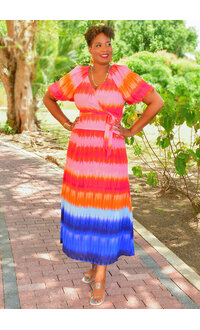 Maison Tara RAHELA- Long Printed Puff Sleeve Dress