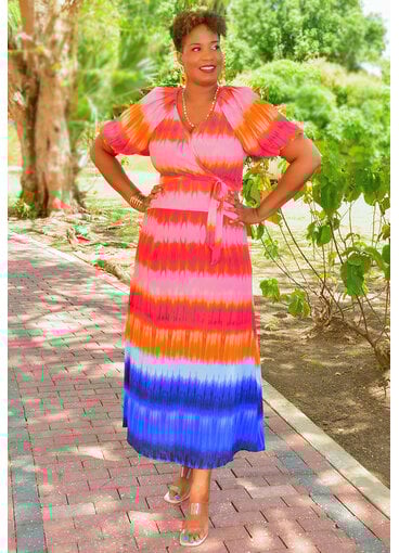 Maison Tara RAHELA- Long Printed Puff Sleeve Dress