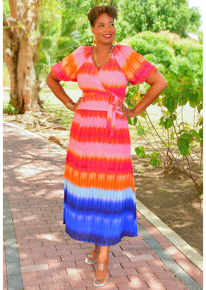 Maison Tara RAHELA- Long Printed Puff Sleeve Dress