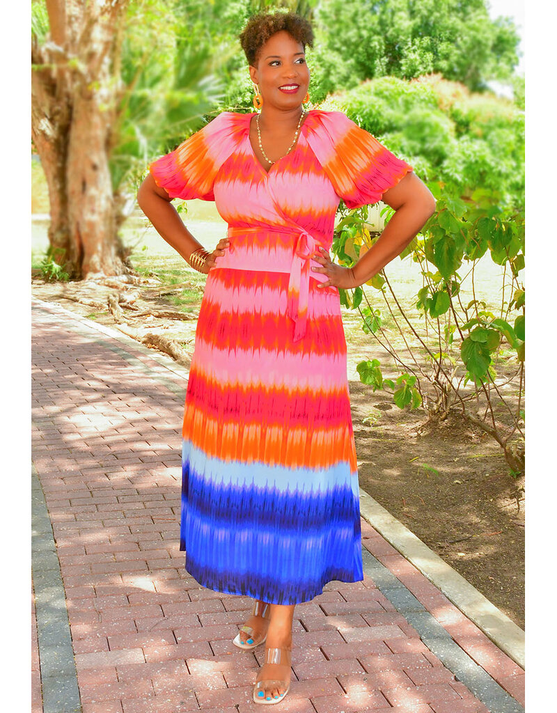 Maison Tara RAHELA- Long Printed Puff Sleeve Dress