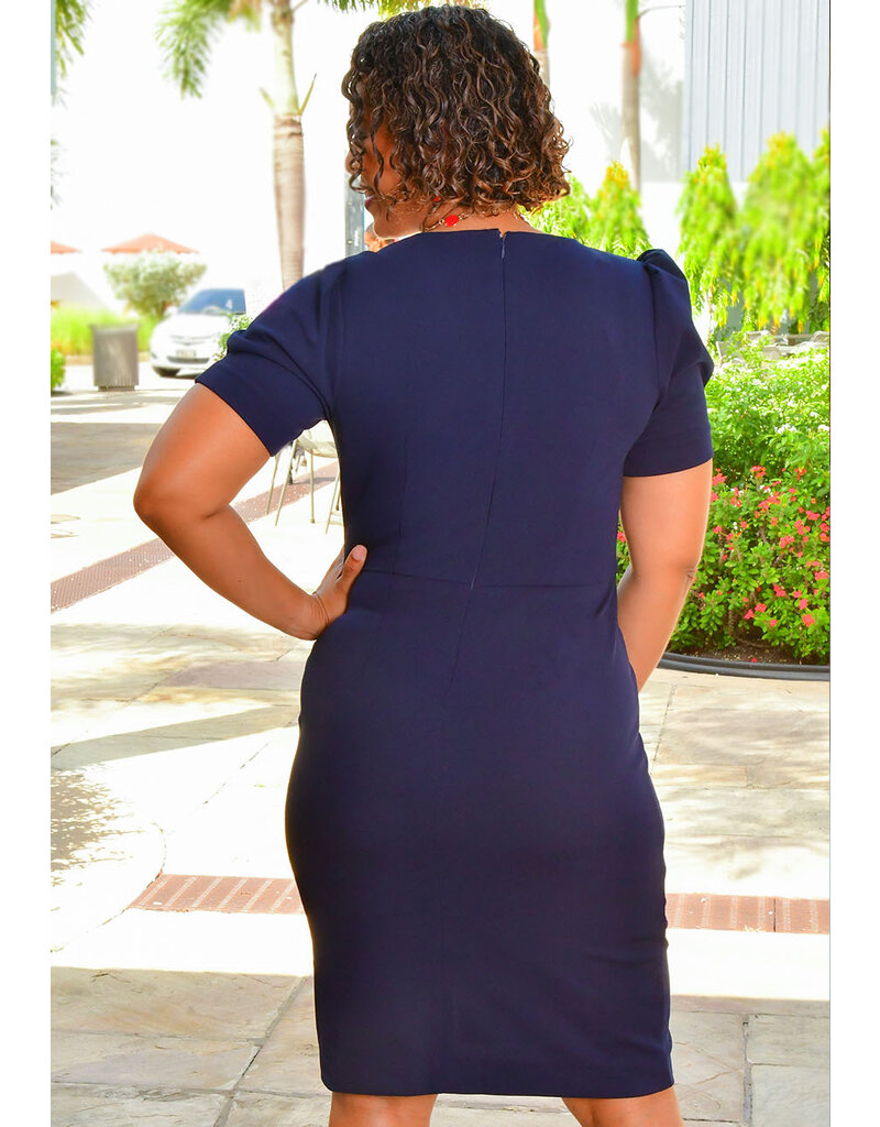 Shelby & Palmer REGAN- Solid V Neck Dress