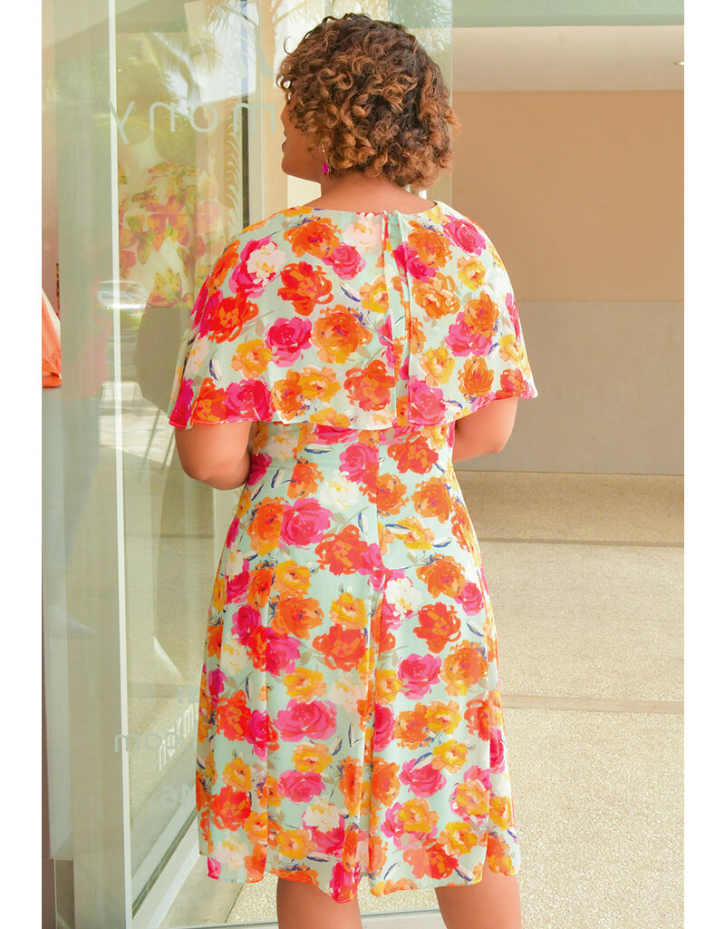 FIJAN- Chiffon Floral Cape Dress