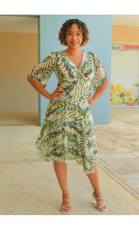 FUMIE- Printed 3/4 Sleeve Dress