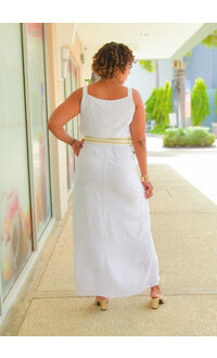 Nina Leonard KITAN- Long Armhole Dress with Embroidered Waist