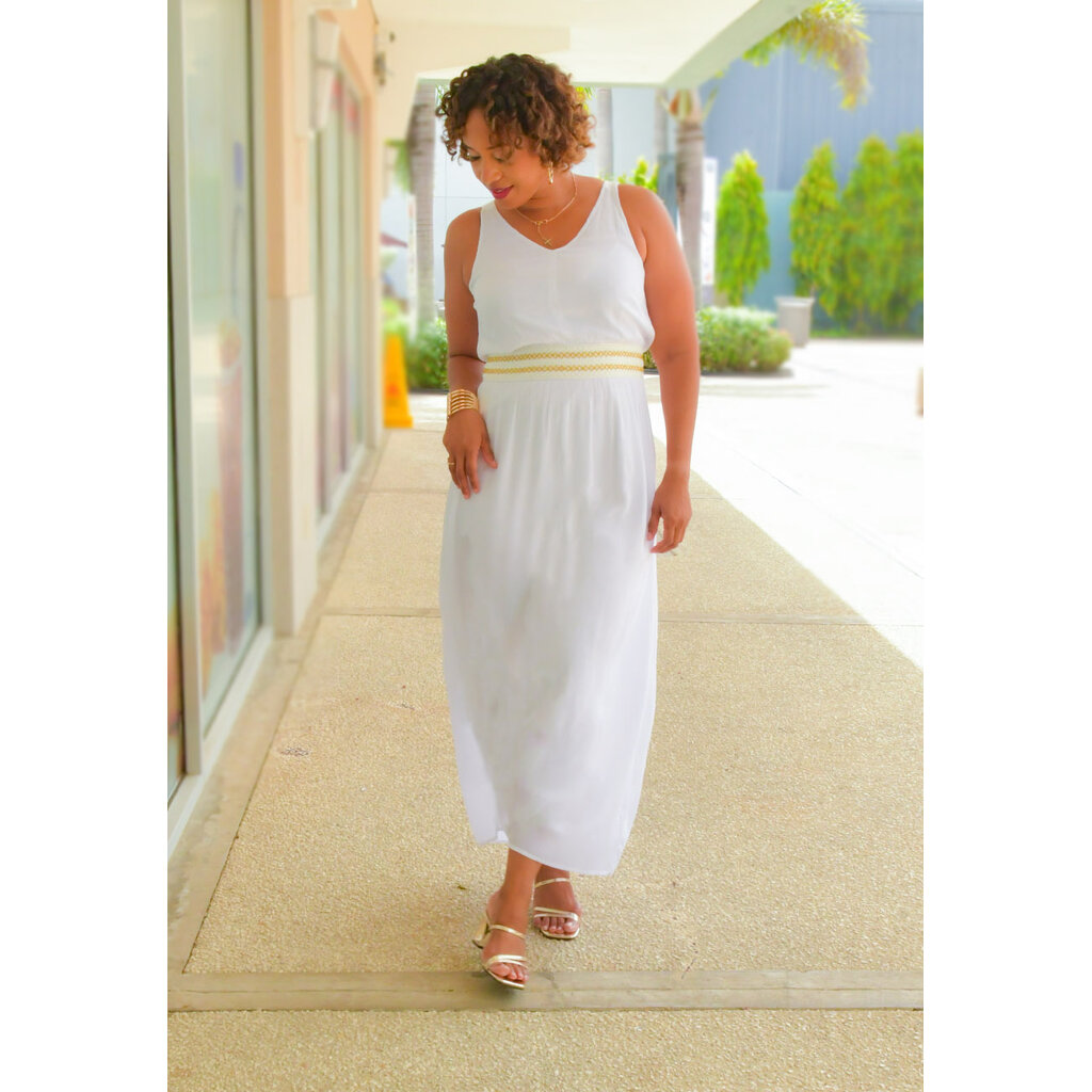 KITAN- Long Armhole Dress with Embroidered Waist